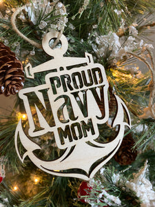 Proud Navy Mom wooden ornament