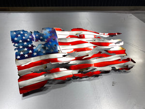 Battle Worn American Flag, Metal American flag, steel flag, battle worn flag, torn and tattered American flag metal wall