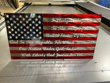 Pledge of Allegiance Flag with cursive text and heat patina star field