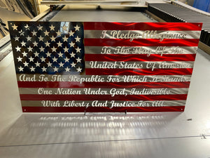 Pledge of Allegiance Flag with cursive text and heat patina star field