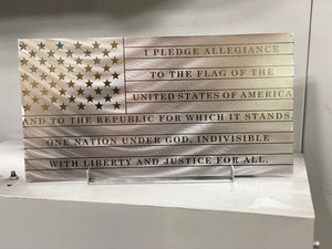 Pledge of allegiance engraved metal flag, pledge flag