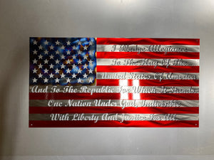 Pledge of Allegiance Flag with cursive text and heat patina star field