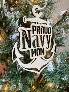 Proud Navy Mom wooden ornament