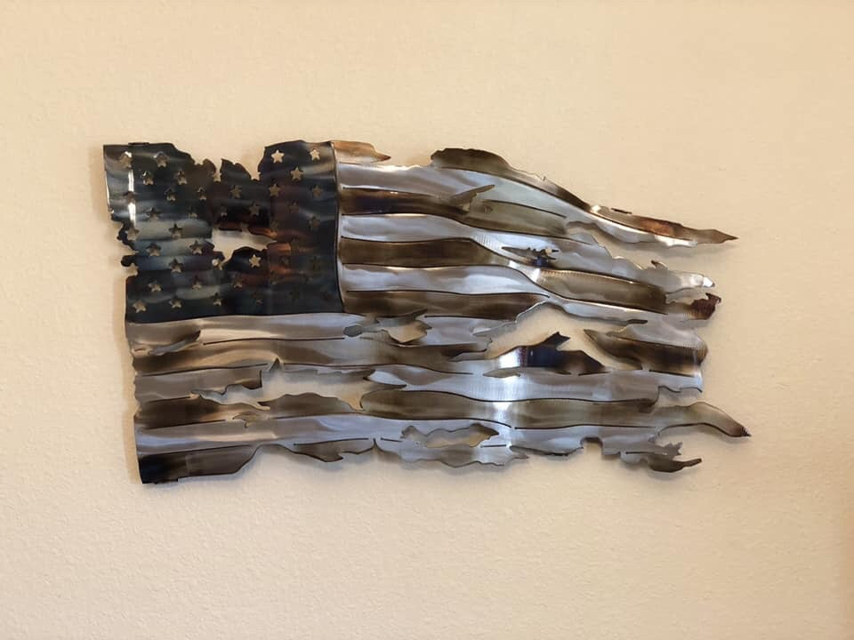 Wavy Battle Worn American Flag Heat Patina