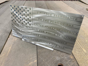 Pledge of allegiance engraved metal flag, pledge flag