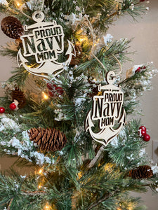 Proud Navy Mom wooden ornament