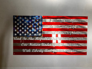 Pledge of Allegiance Flag with cursive text and heat patina star field