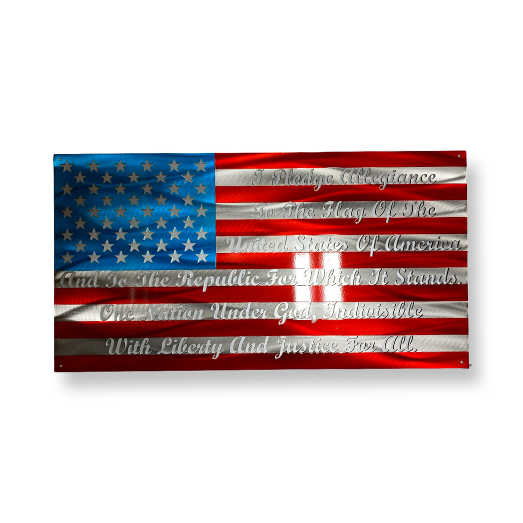 Pledge of Allegiance Flag with cursive text