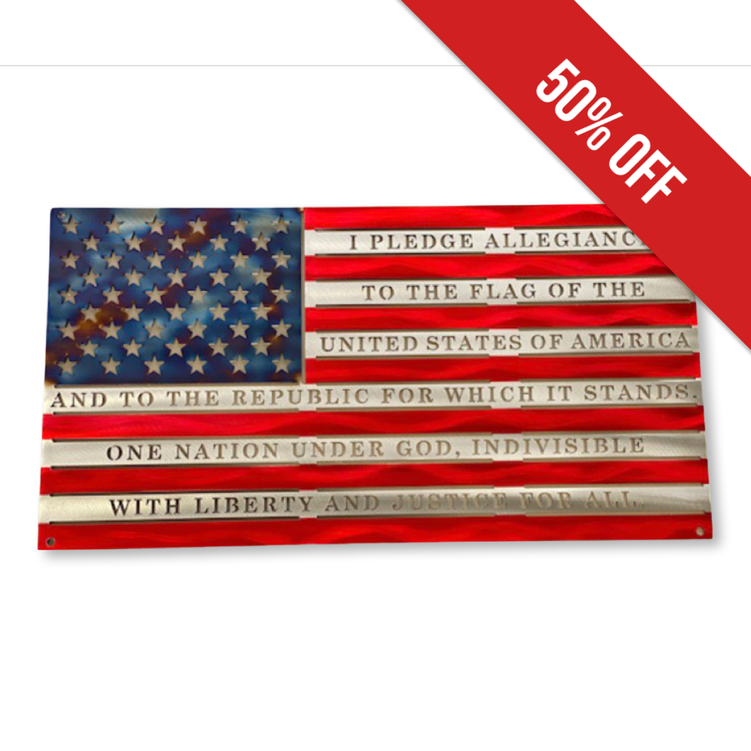 Pledge of Allegiance American Metal Flag Metal Art Wall decor Military Retirement Office Decor