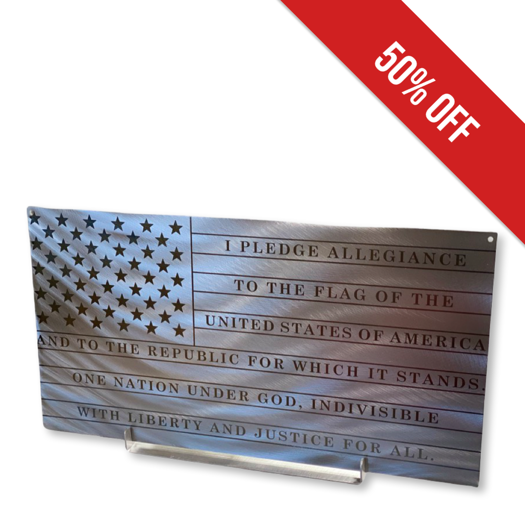 Pledge of allegiance engraved metal flag, pledge flag