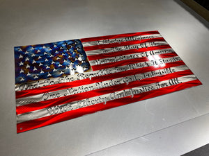 Pledge of Allegiance Flag with cursive text and heat patina star field