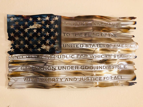 Pledge Of Allegiance Wavy Metal Art Flag